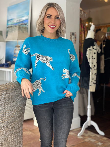 Teal Leopard Detail Sweater
