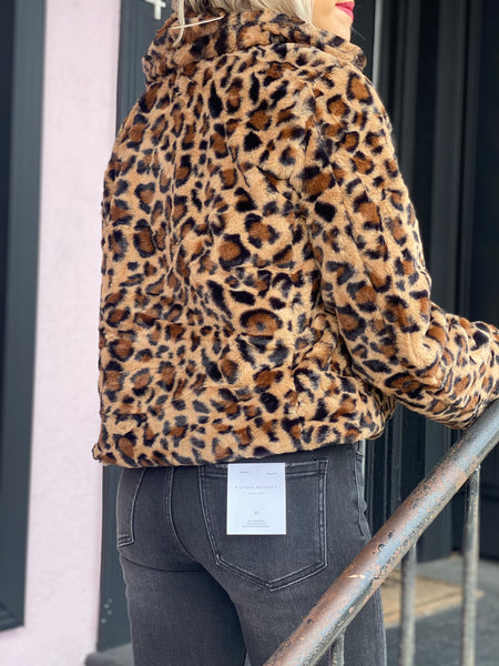 Brown Faux Fur Leopard Teddy Jacket