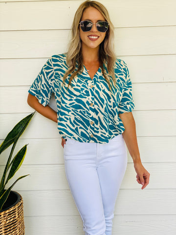 Teal Zebra Top