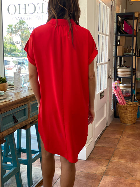 Red V Neck Dress