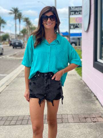 Teal Button Up Top