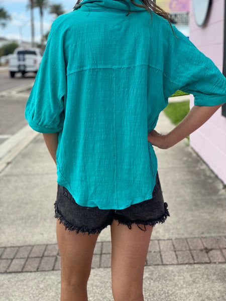 Teal Button Up Top