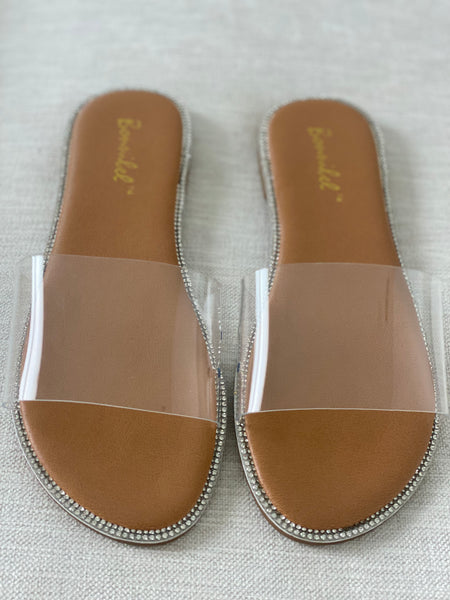 Clear Slide Rhinestone Sandals