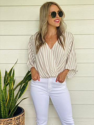 Taupe Striped Top