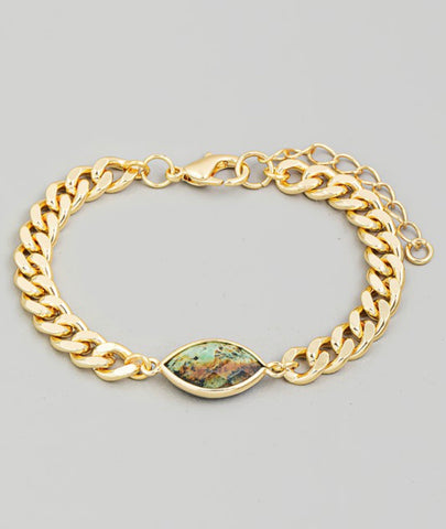 Oval Stone Curb Chain Clasp Bracelet