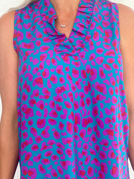 Teal Leopard Printed Woven Dress