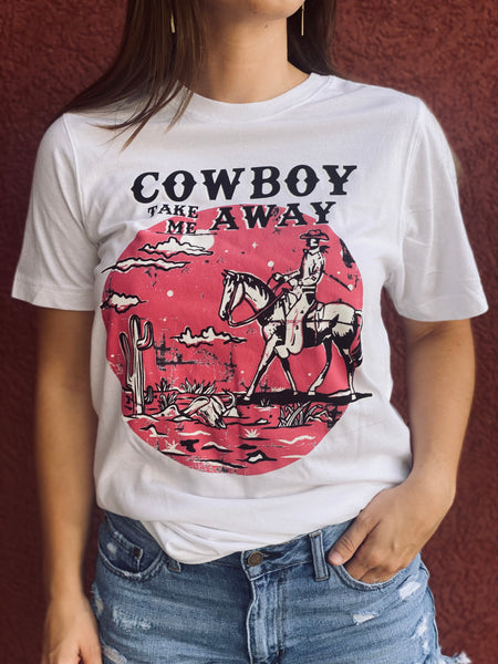 Pink Cowboy Take Me Away Graphic Tee** size down**