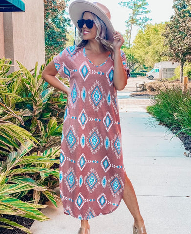 Mauve Aztec Maxi Dress