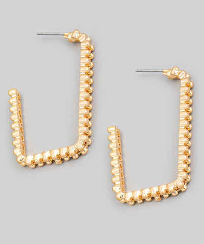 Gold Rectangle Cutout Open Hoop Earrings