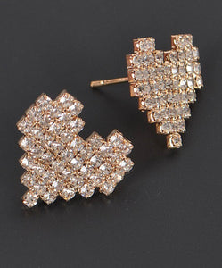 Gold Heart Shape Rhinestone Stud Earrings