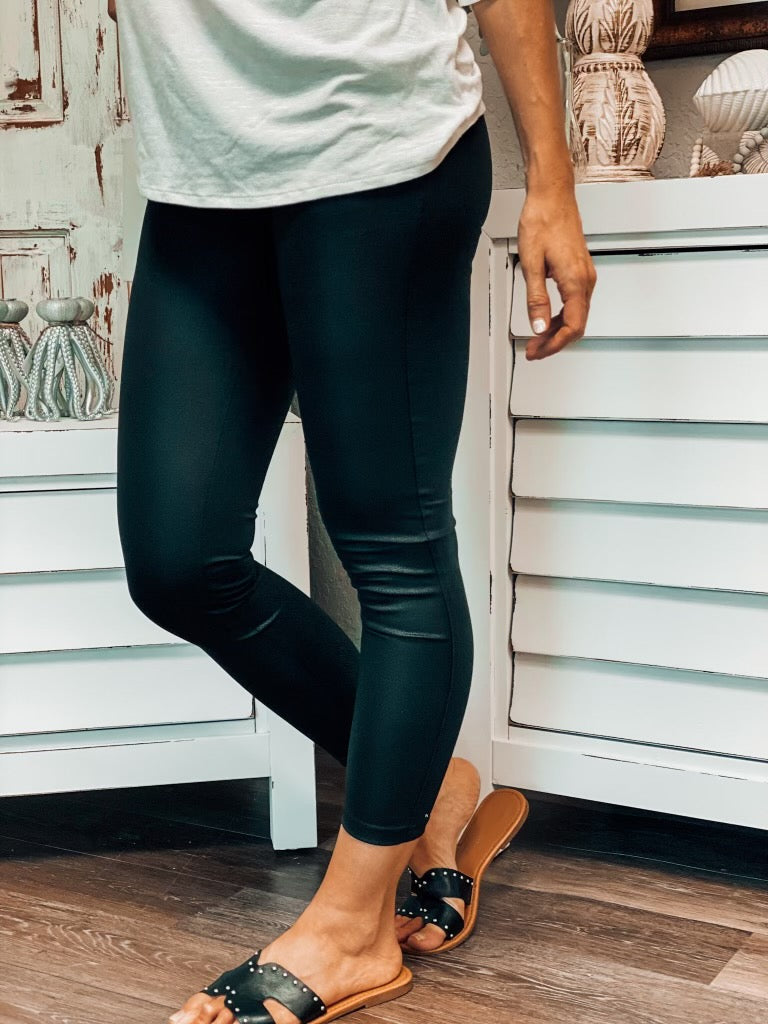 Get Your Shine On Faux Leather Leggings **size up**
