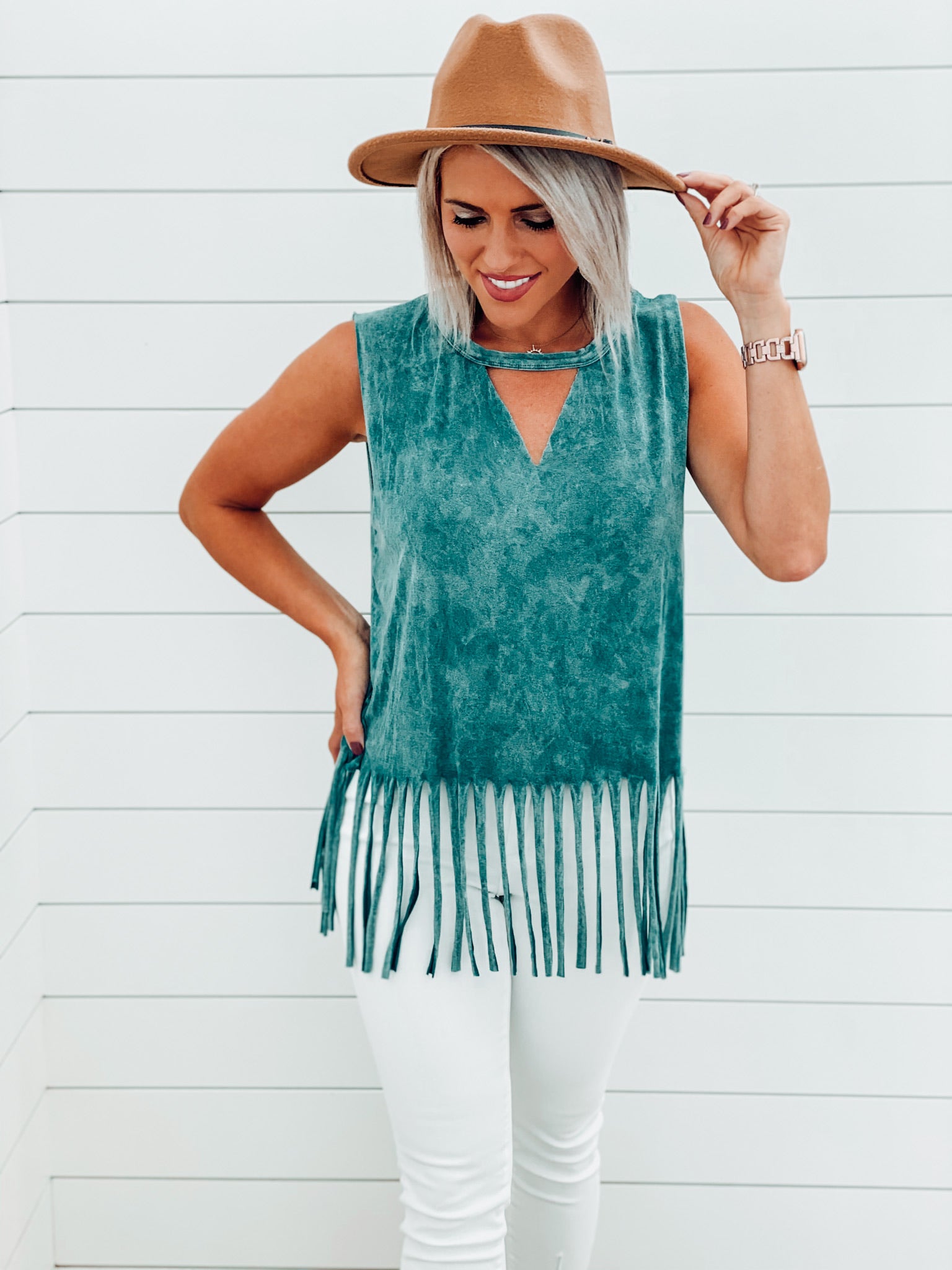 Turquoise Mineral Wash Fringe Top