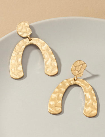 Gold Hammered Arch Drop Earrings