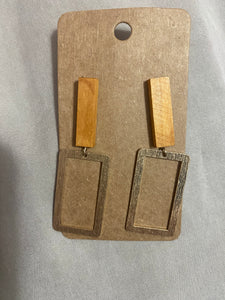 Natural Wood Rectangle Earrings