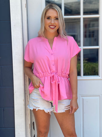 Bubble Gum Tie Waist Blouse