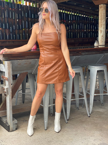 Tan Bombshell Leather Dress