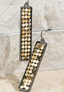 Hematite and Gold Glamorous Dangle Bar Earrings