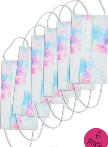 Blue/Pink Tie-Dye Mask Disposable 6 Pack