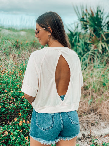 Natural Raglan Cutout Cropped Tee