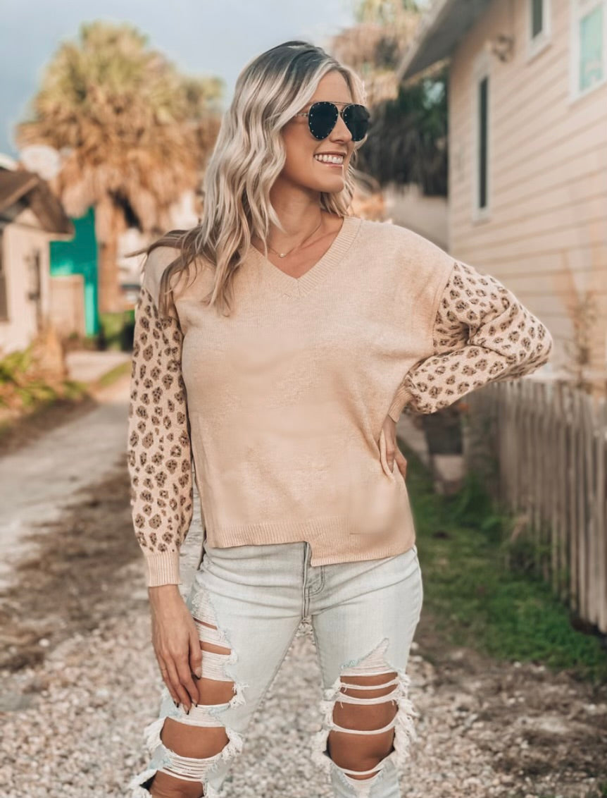 Leopard Sleeve Oversized Sweater